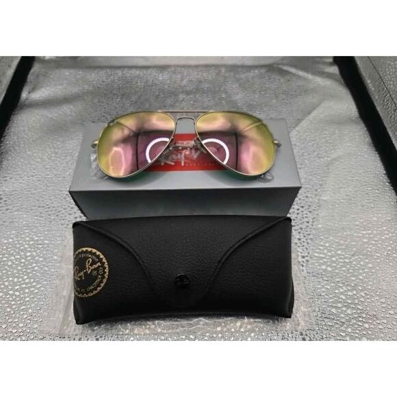 Ray-Ban RB3026 Aviator Pink Mirror Flash Sunglasses Gold Frame 58mm Italy main image 4